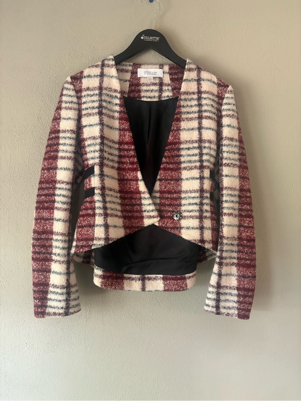 Derek Lam 10 Crosby Plaid Cropped Jacket Size 4 Women Wool Mohair Alpaca V Neck